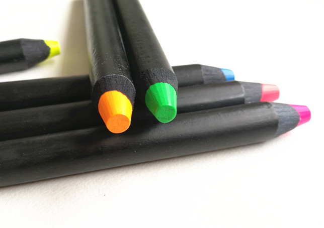 Black Wooden Fluorescent Color Pencil
